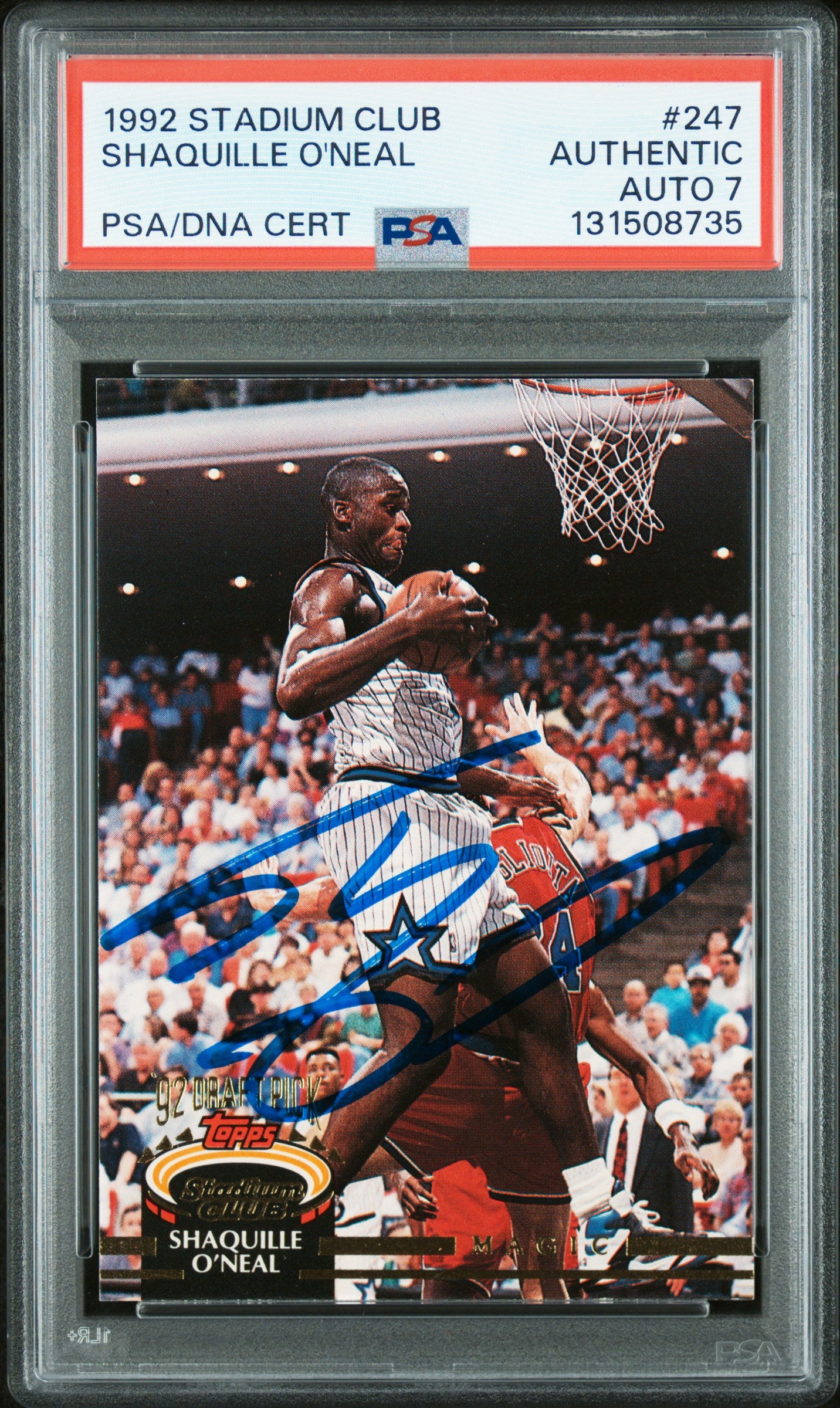 Graded 1992-93 Stadium Club Shaquille O'Neal #247 Rookie RC Basketball Card PSA 7 Auto Grade Near Mint