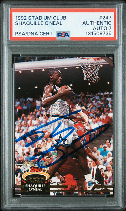 Graded 1992-93 Stadium Club Shaquille O'Neal #247 Rookie RC Basketball Card PSA 7 Auto Grade Near Mint
