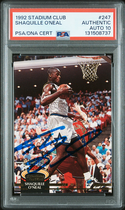 Graded 1992-93 Stadium Club Shaquille O'Neal #247 Rookie RC Basketball Card PSA 10 Auto Grade Gem Mint