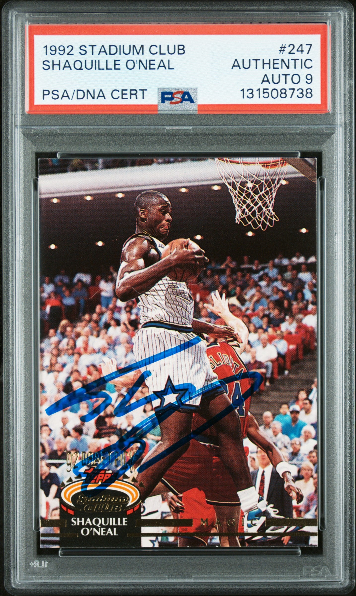 Graded 1992-93 Stadium Club Shaquille O'Neal #247 Rookie RC Basketball Card PSA 9 Auto Grade Mint
