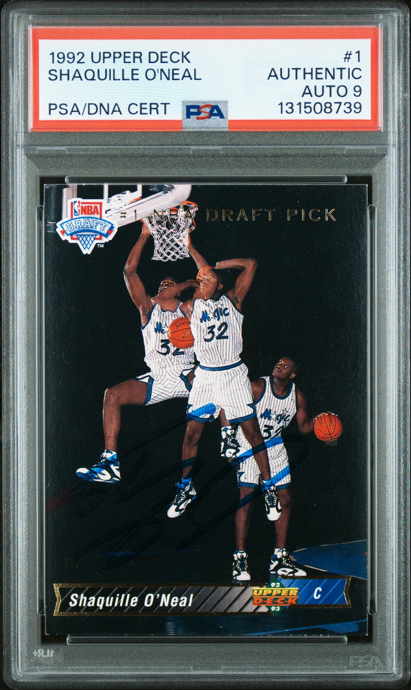 Graded 1992-93 Upper Deck Shaquille O'Neal #1 Rookie RC Basketball Card PSA 9 Auto Grade Mint