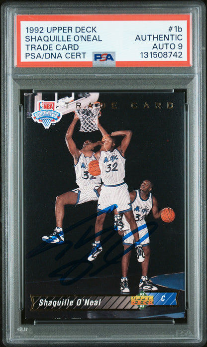 Graded 1992-93 Upper Deck Shaquille O'Neal #1b Rookie RC Basketball Card PSA 9 Auto Grade Mint