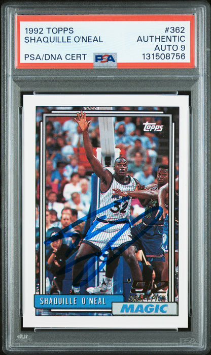 Graded 1992-93 Topps Shaquille O'Neal #362 Rookie RC Basketball Card PSA 9 Auto Grade Mint