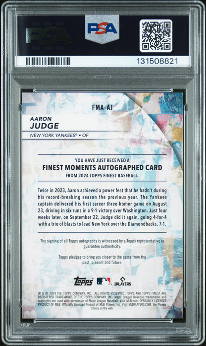 Graded 2024 Topps Finest Aaron Judge #FMA-AJ Finest Moments Autographs Baseball Card PSA 10 Auto Grade Gem Mint