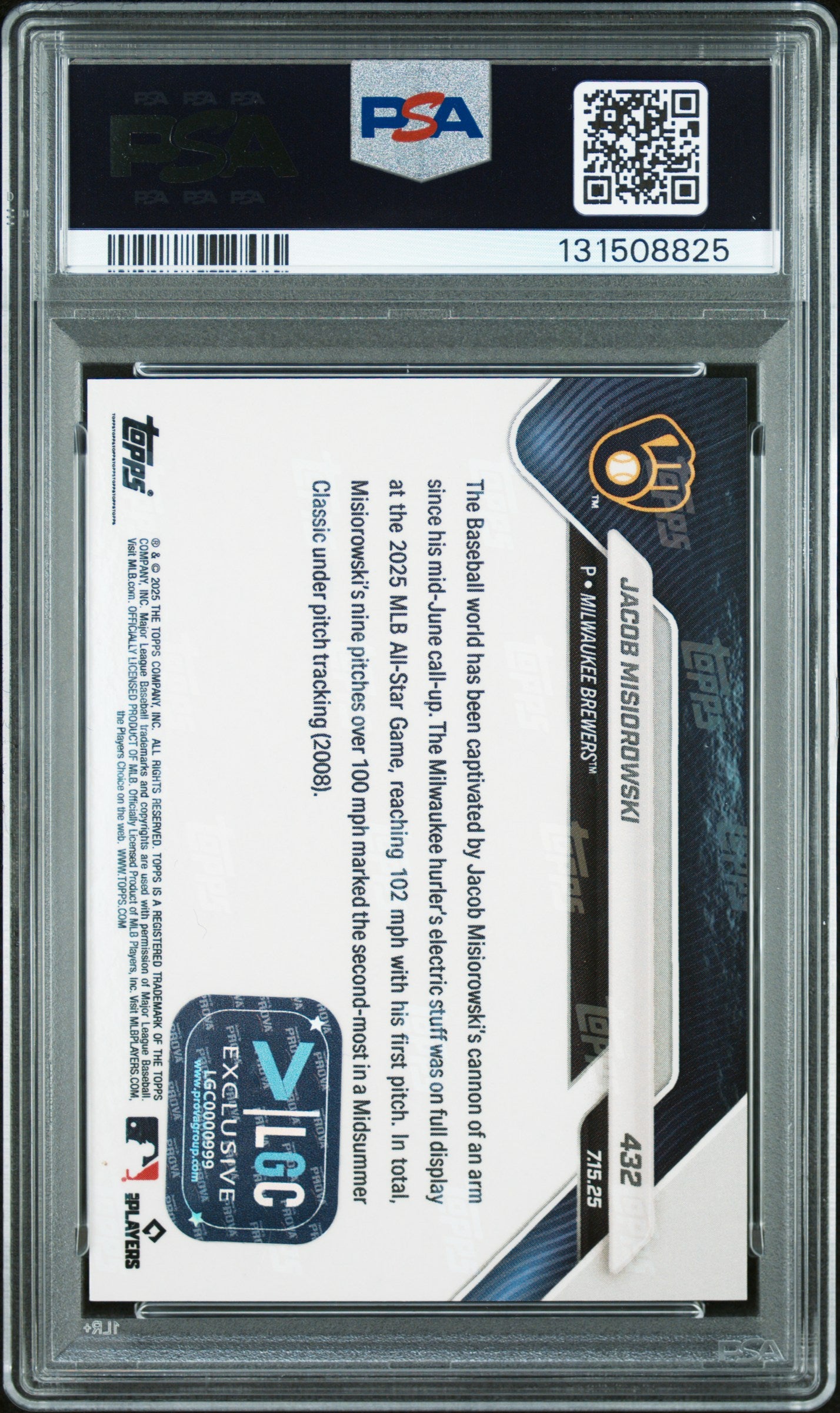 Graded 2025 Topps Now Jacob Misiorowski #432 Orange Foil /25 Rookie RC Baseball Card PSA 10 Auto Grade Gem Mint
