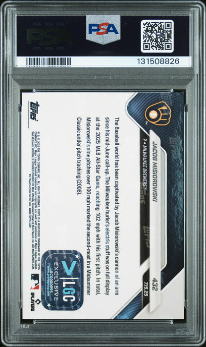 Graded 2025 Topps Now Jacob Misiorowski #432 Black Foil /10 Rookie RC Baseball Card PSA 10 Auto Grade Gem Mint