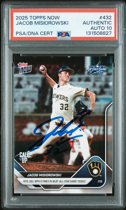 Graded 2025 Topps Now Jacob Misiorowski #432 Rookie RC Baseball Card PSA 10 Auto Grade Gem Mint