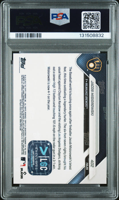 Graded 2025 Topps Now Jacob Misiorowski #402 Red Foil /5 Rookie RC Baseball Card PSA 9 Auto Grade Mint
