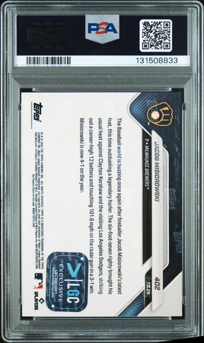 Graded 2025 Topps Now Jacob Misiorowski #402 Gold Foil /50 Rookie RC Baseball Card PSA 9 Auto Grade Mint