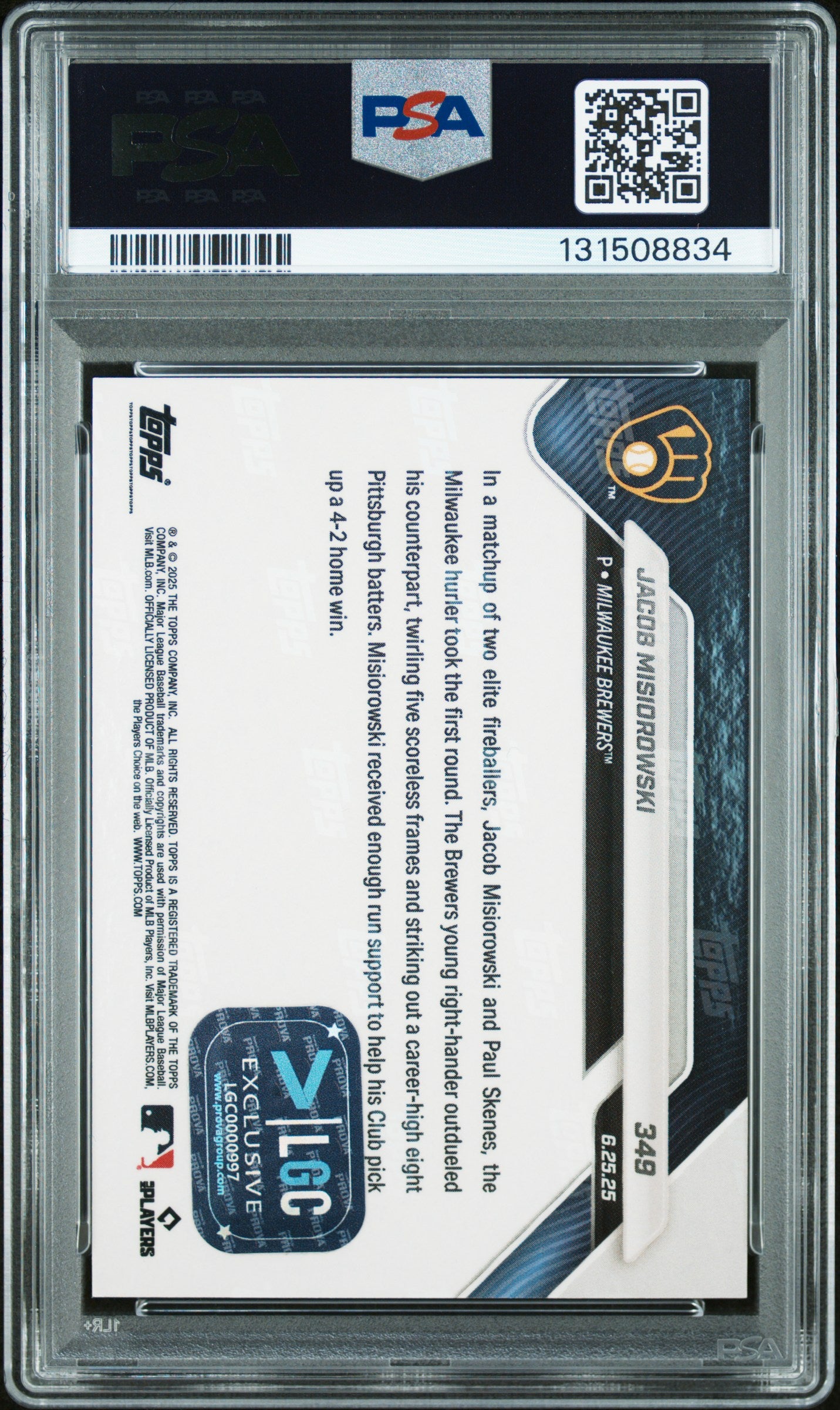 Graded 2025 Topps Now Jacob Misiorowski #349 Gold Foil /50 Rookie RC Baseball Card PSA 10 Auto Grade Gem Mint