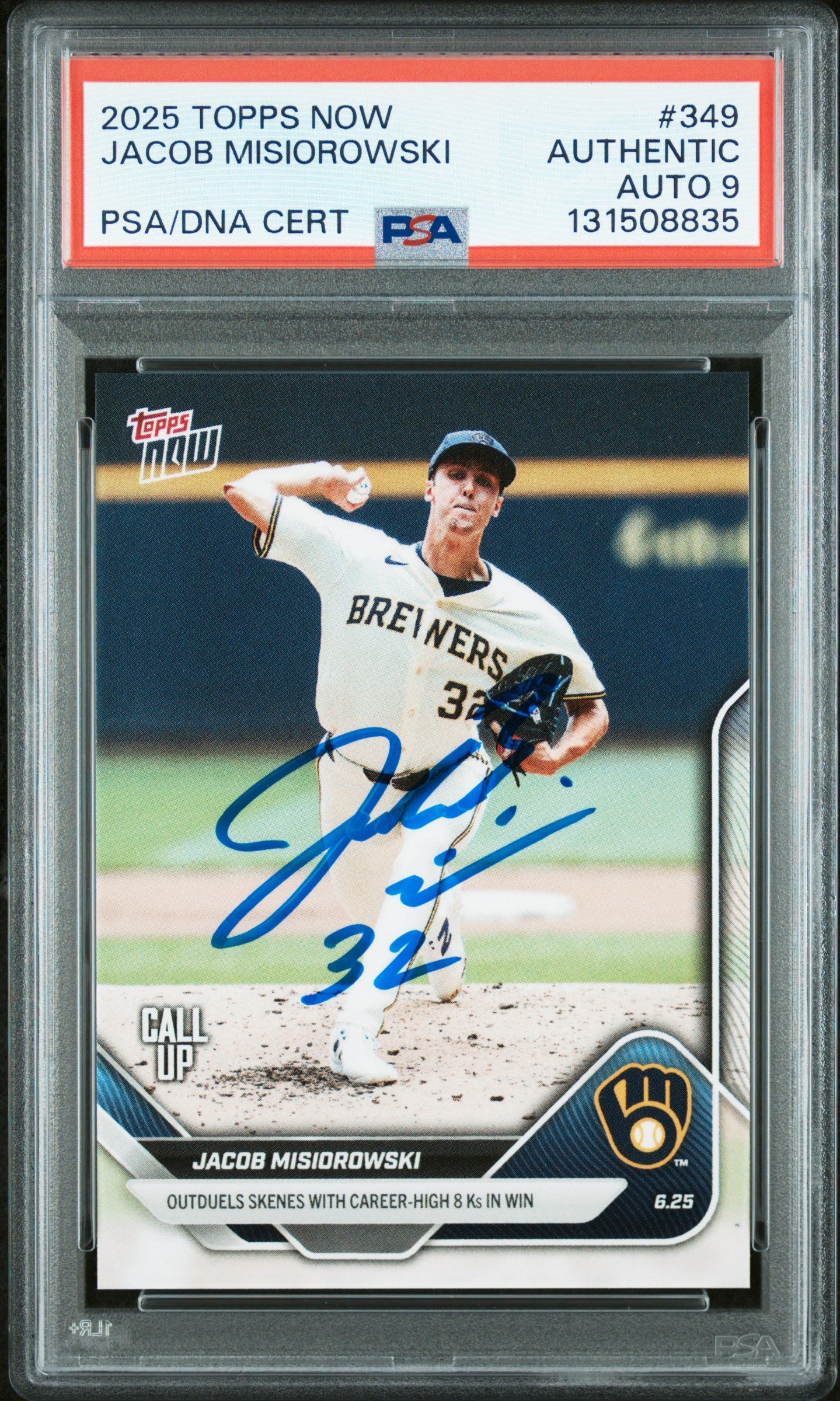 Graded 2025 Topps Now Jacob Misiorowski #349 Rookie RC Baseball Card PSA 9 Auto Grade Mint