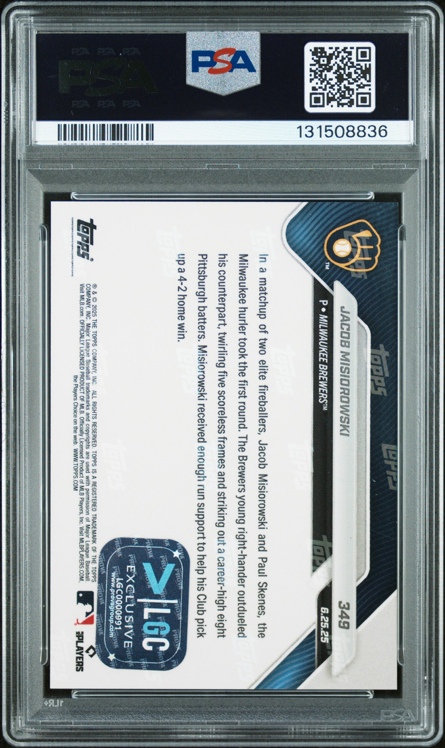 Graded 2025 Topps Now Jacob Misiorowski #349 Rookie RC Baseball Card PSA 10 Auto Grade Gem Mint
