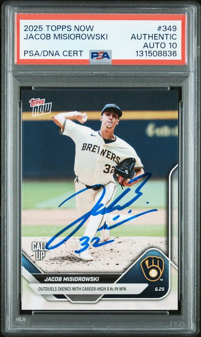 Graded 2025 Topps Now Jacob Misiorowski #349 Rookie RC Baseball Card PSA 10 Auto Grade Gem Mint