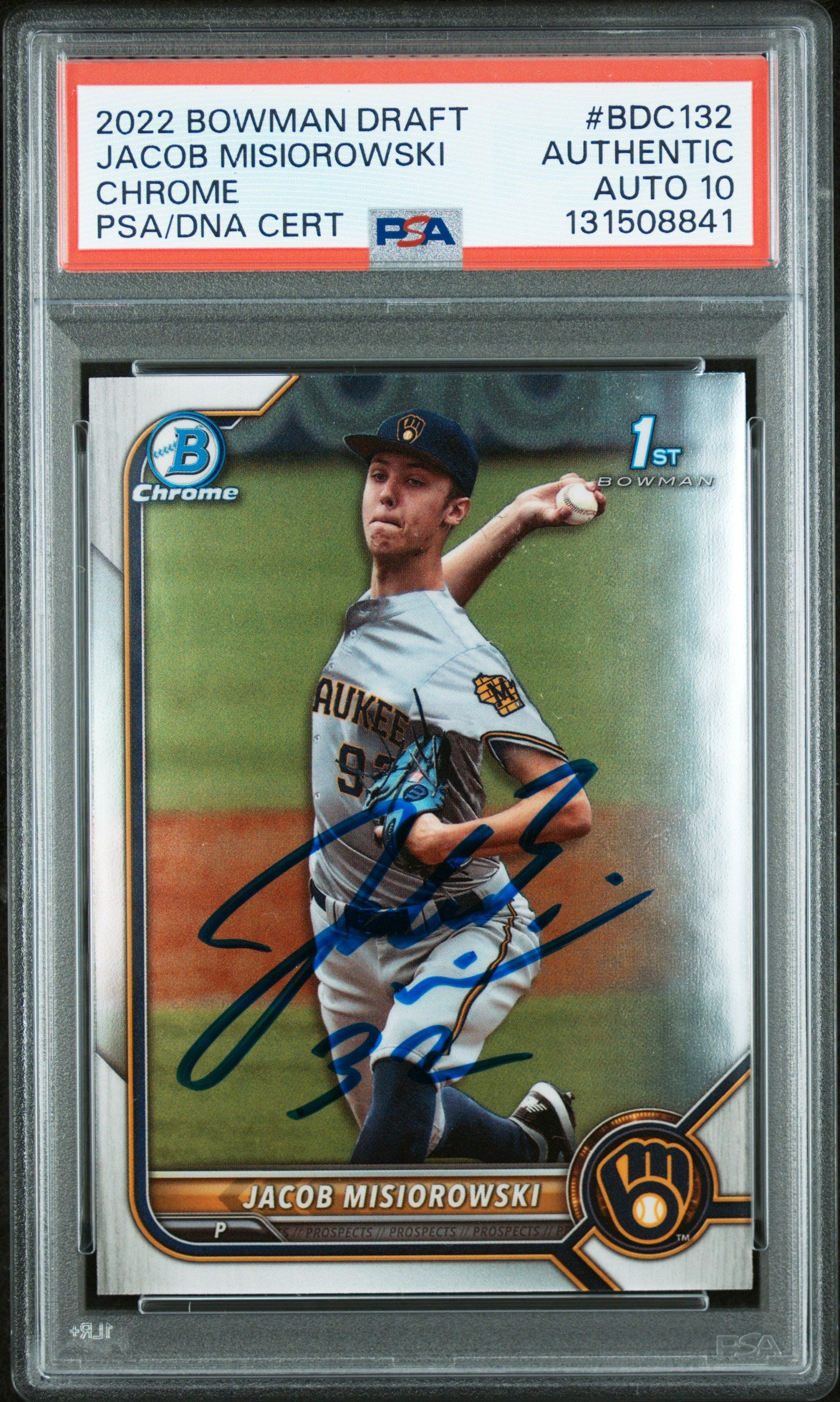 Graded 2022 Topps Bowman Draft Jacob Misiorowski #BDC-132 Chrome Rookie RC Baseball Card PSA 10 Auto Grade Gem Mint