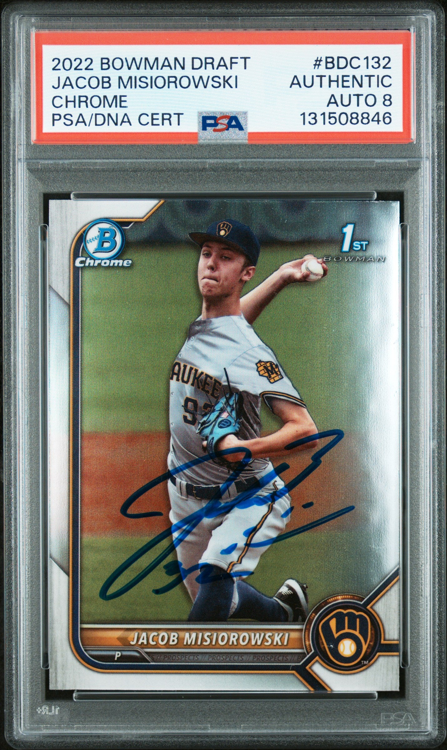 Graded 2022 Topps Bowman Draft Jacob Misiorowski #BDC-132 Chrome Rookie RC Baseball Card PSA 8 Auto Grade Near Mint