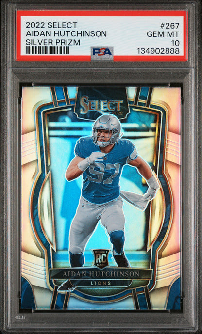 Graded 2022 Panini Select Aidan Hutchinson #267 Silver Prizm Rookie RC Football Card PSA 10 Gem Mint