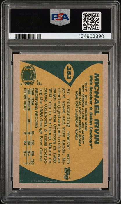 Graded 1989 Topps Michael Irvin #383 Rookie RC Football Card PSA 9 Mint