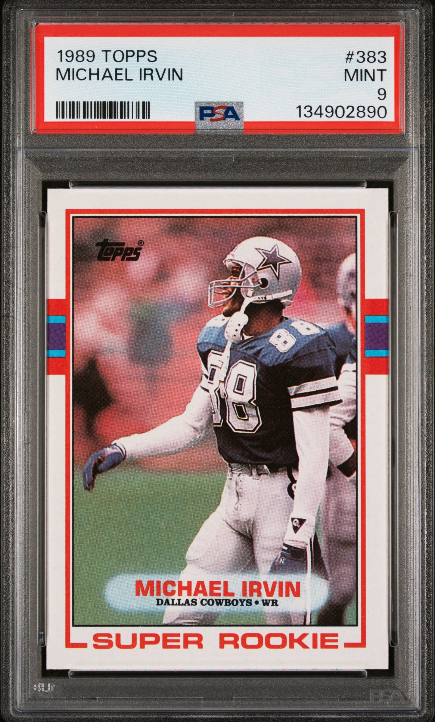 Graded 1989 Topps Michael Irvin #383 Rookie RC Football Card PSA 9 Mint