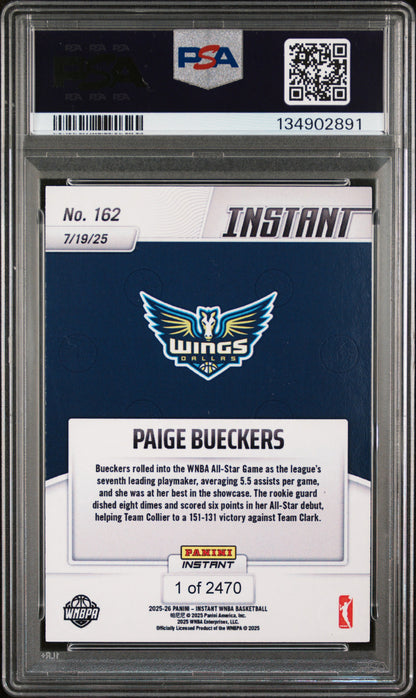 Graded 2025 Panini Instant Paige Bueckers #162 Rookie RC Basketball Card PSA 9 Mint