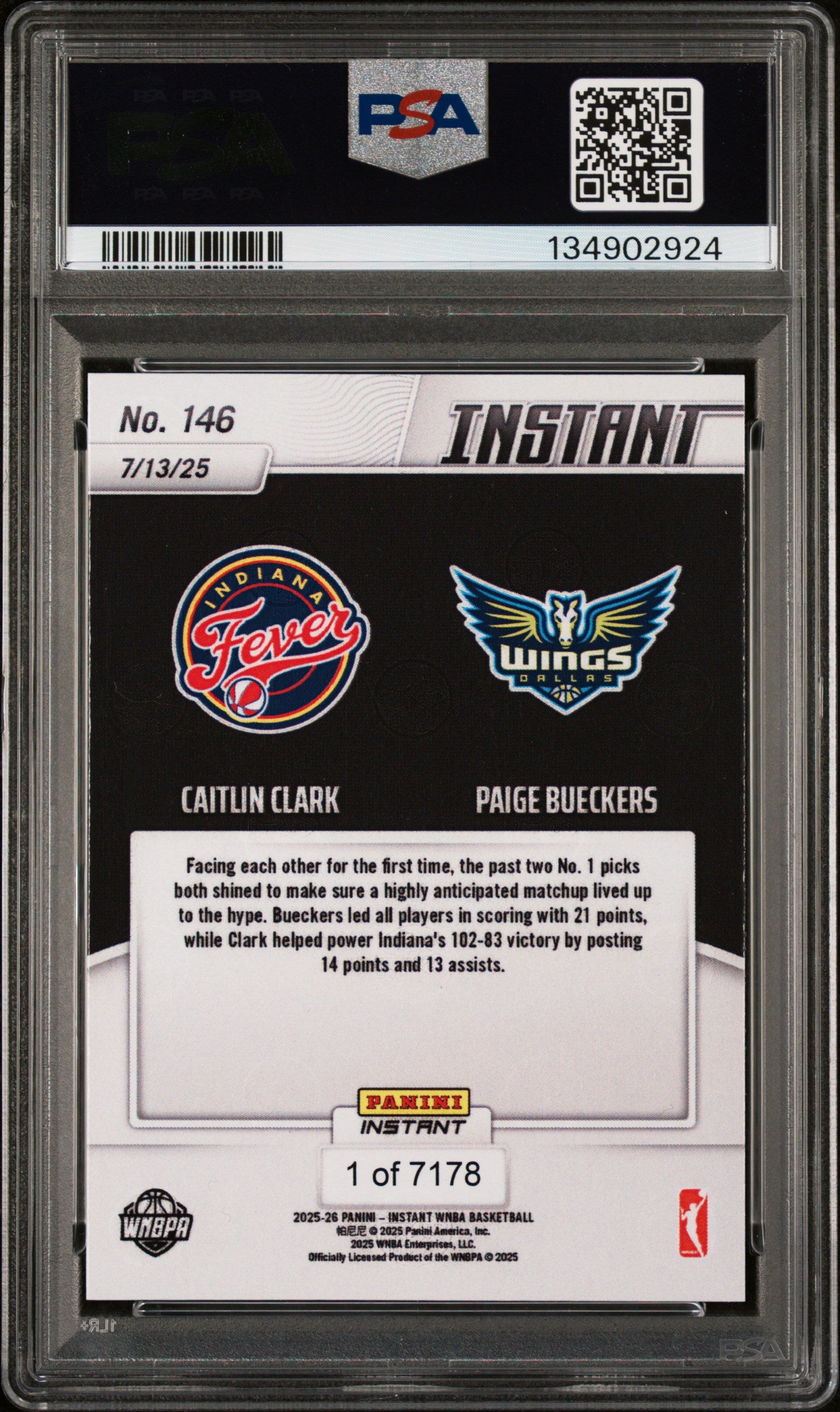 Graded 2025 Panini Instant Caitlin Clark/Paige Bueckers #146 Basketball Card PSA 10 Gem Mint