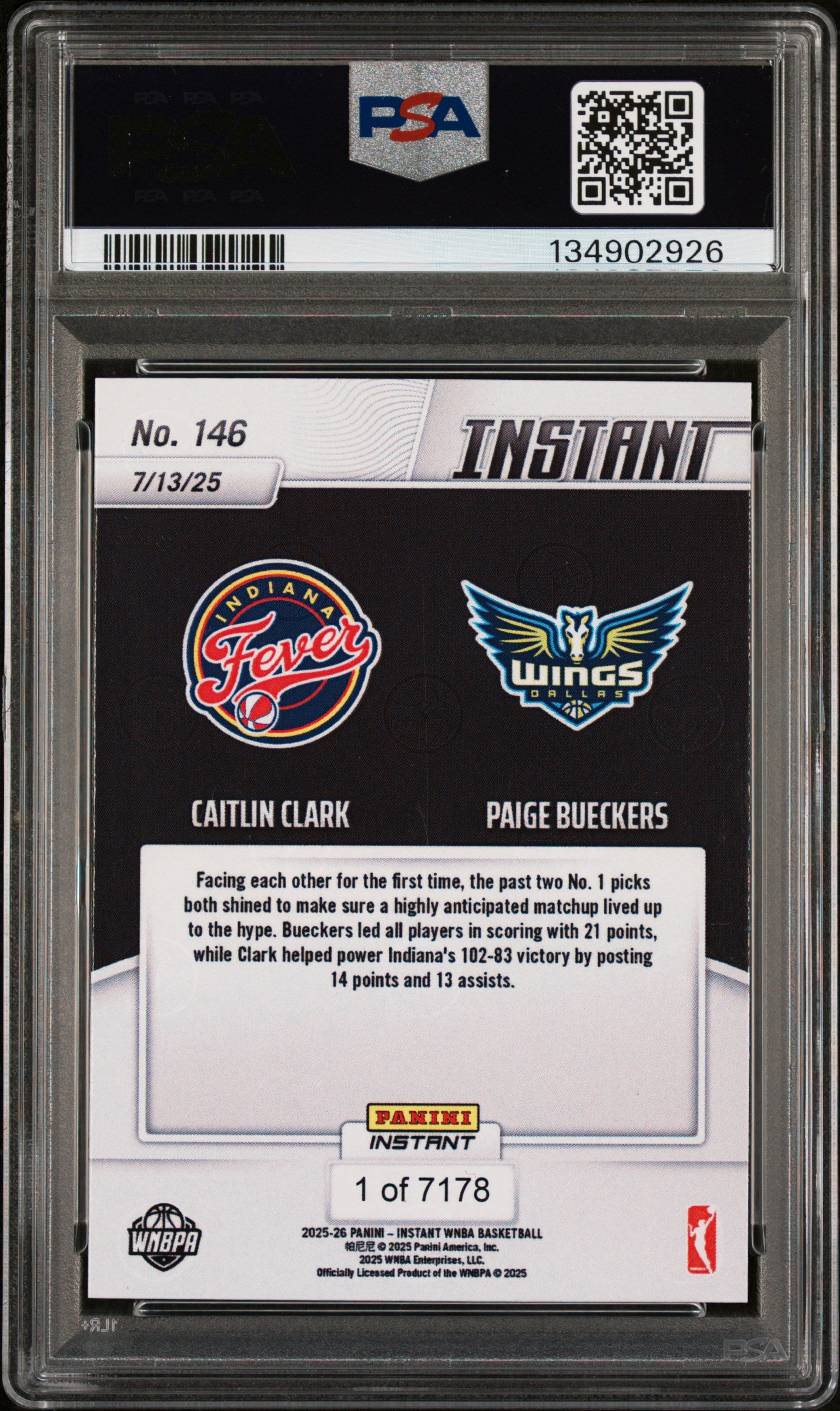 Graded 2025 Panini Instant Caitlin Clark/Paige Bueckers #146 Basketball Card PSA 9 Mint