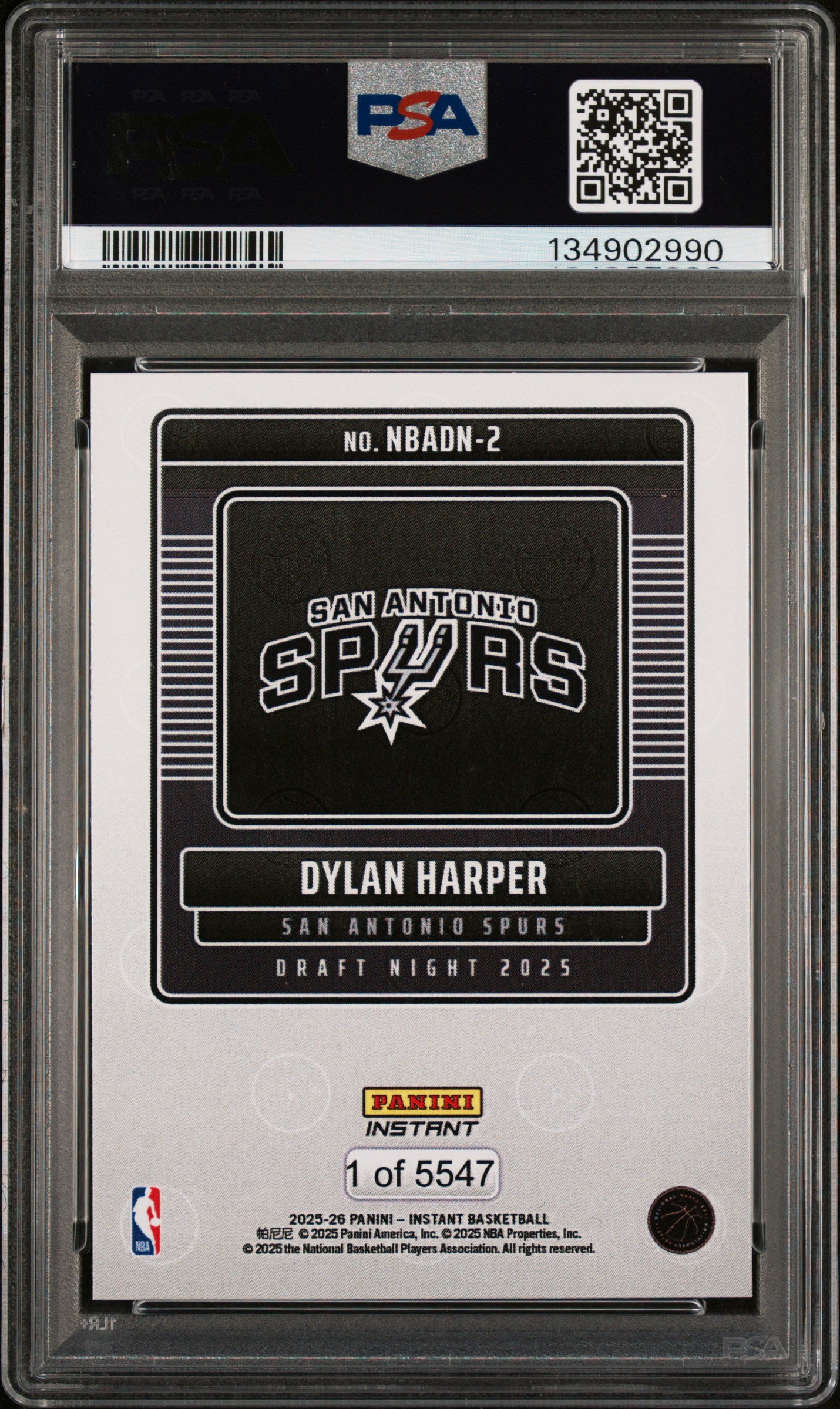Graded 2025 Panini Instant Dylan Harper #2 Draft Night Rookie RC Basketball Card PSA 8 Near Mint