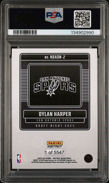 Graded 2025 Panini Instant Dylan Harper #2 Draft Night Rookie RC Basketball Card PSA 8 Near Mint