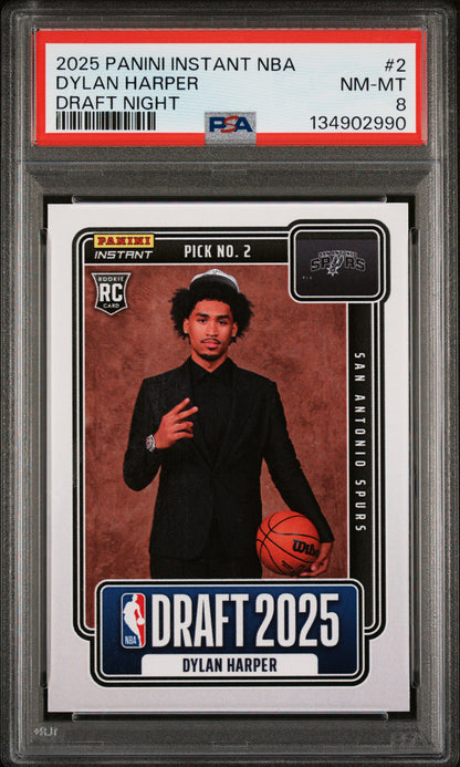 Graded 2025 Panini Instant Dylan Harper #2 Draft Night Rookie RC Basketball Card PSA 8 Near Mint