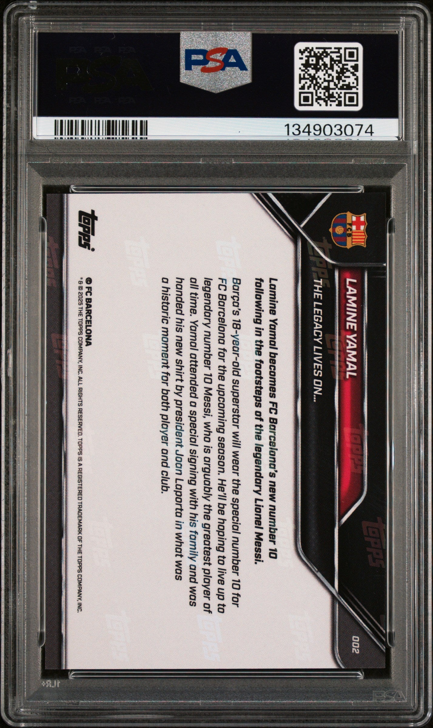 Graded 2025 Topps Now Lamine Yamal #2 FC Barcelona Soccer Card PSA 10 Gem Mint