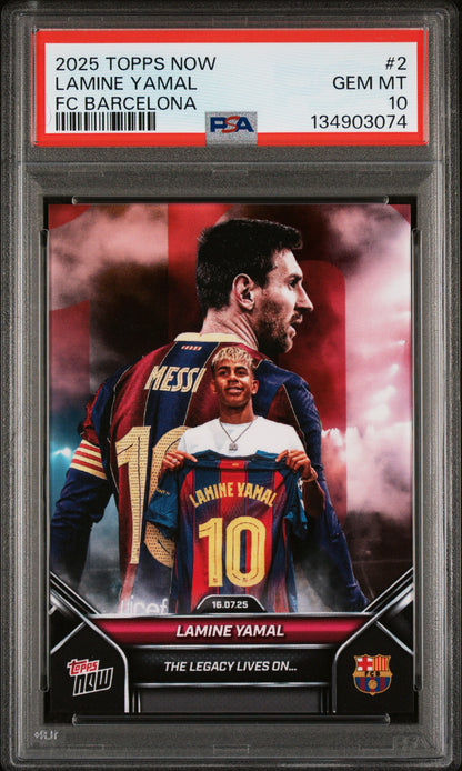 Graded 2025 Topps Now Lamine Yamal #2 FC Barcelona Soccer Card PSA 10 Gem Mint