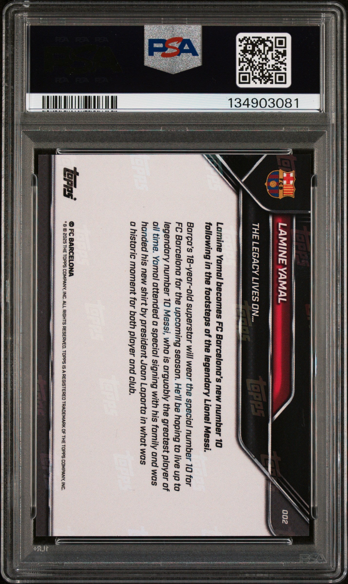 Graded 2025 Topps Now Lamine Yamal #2 FC Barcelona Soccer Card PSA 9 Mint