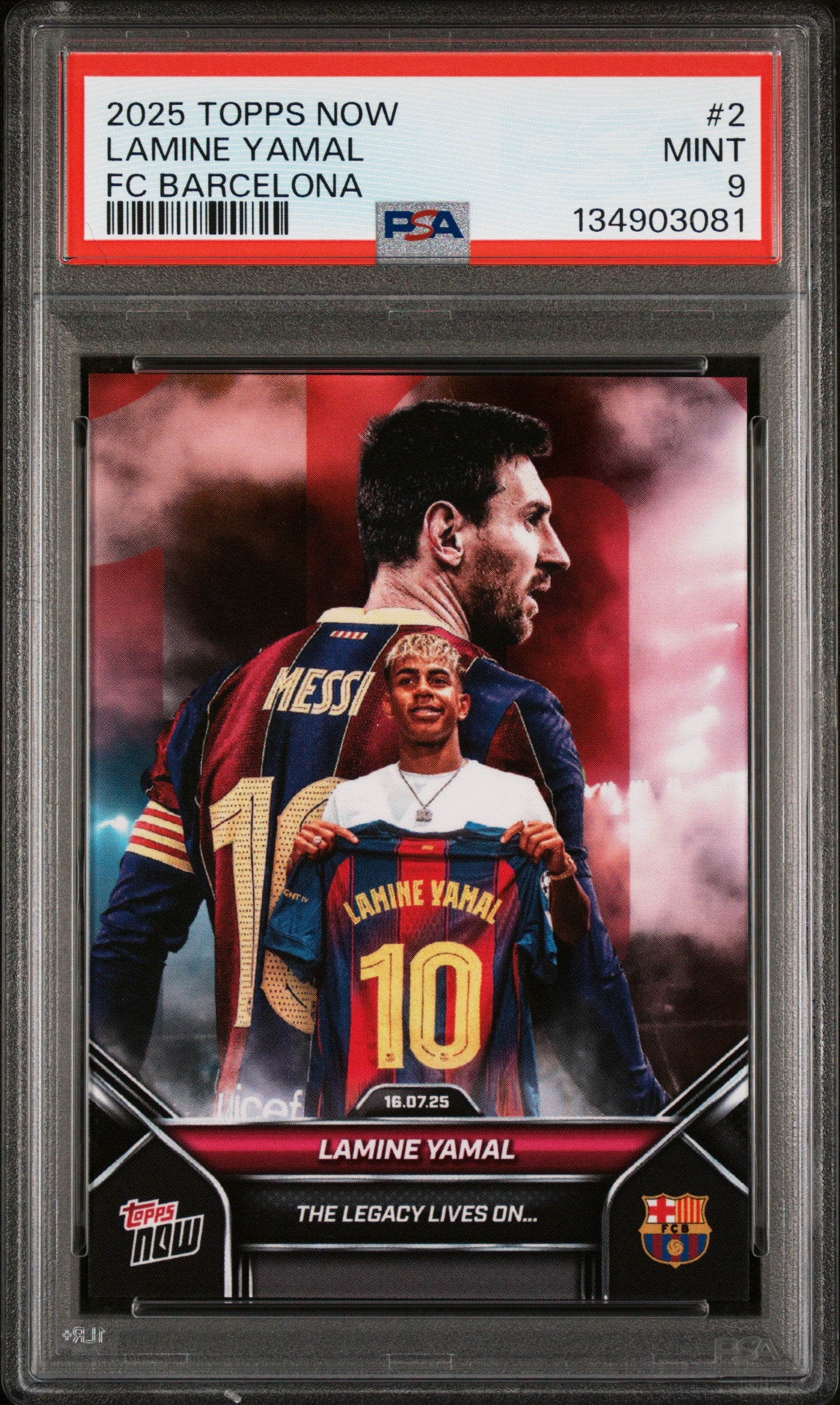 Graded 2025 Topps Now Lamine Yamal #2 FC Barcelona Soccer Card PSA 9 Mint