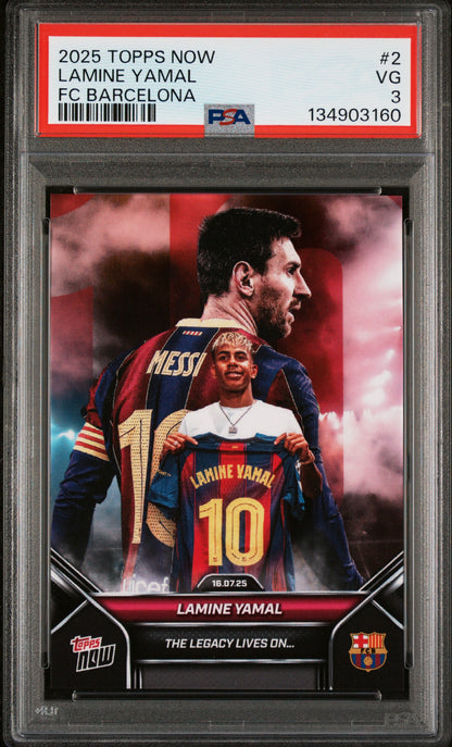 Graded 2025 Topps Now Lamine Yamal #2 FC Barcelona Soccer Card PSA 3 Very Good