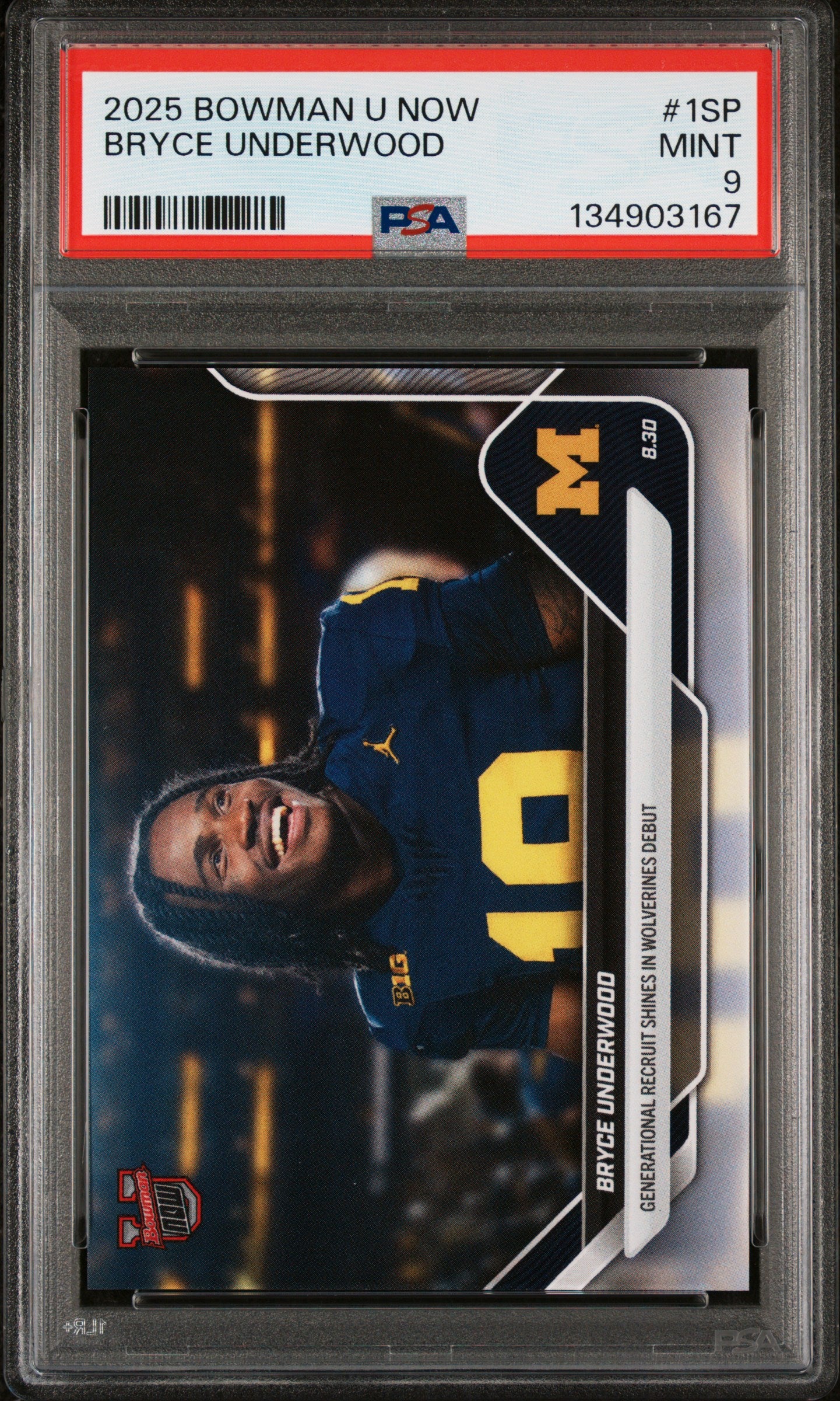 Graded 2025 Topps Bowman U Now Bryce Underwood #1SP Rookie RC Football Card PSA 9 Mint