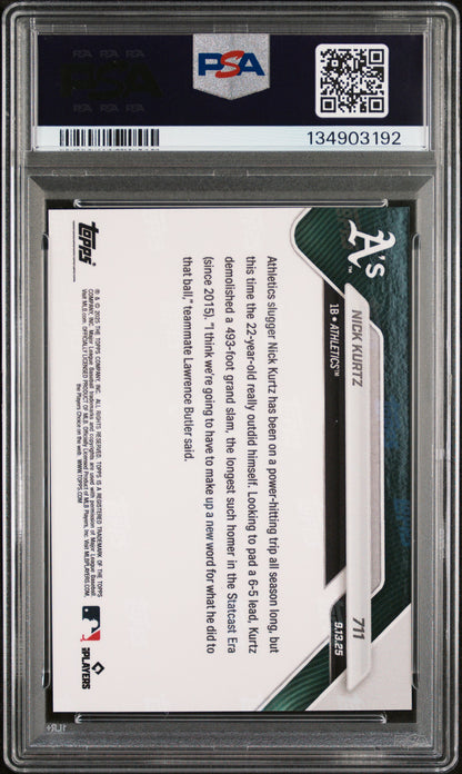 Graded 2025 Topps Now Nick Kurtz #711 Rookie RC Baseball Card PSA 10 Gem Mint