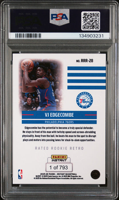 Graded 2025 Panini Instant VJ Edgecombe #RRR28 Rated Rookie Retro Rookie RC Basketball Card PSA 10 Gem Mint