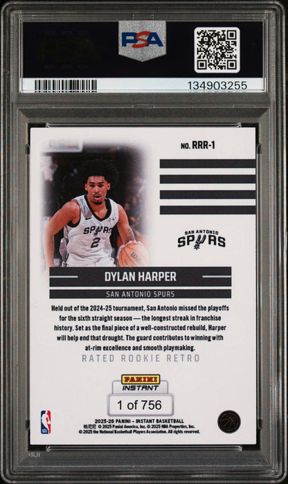 Graded 2025 Panini Instant Dylan Harper #RRR1 Rated Rookie Retro Rookie RC Basketball Card PSA 9 Mint
