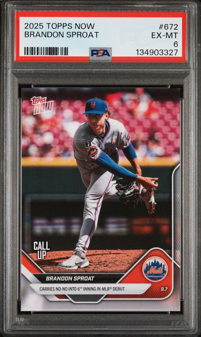 Graded 2025 Topps Now Brandon Sproat #672 Rookie RC Baseball Card PSA 6 Excellent