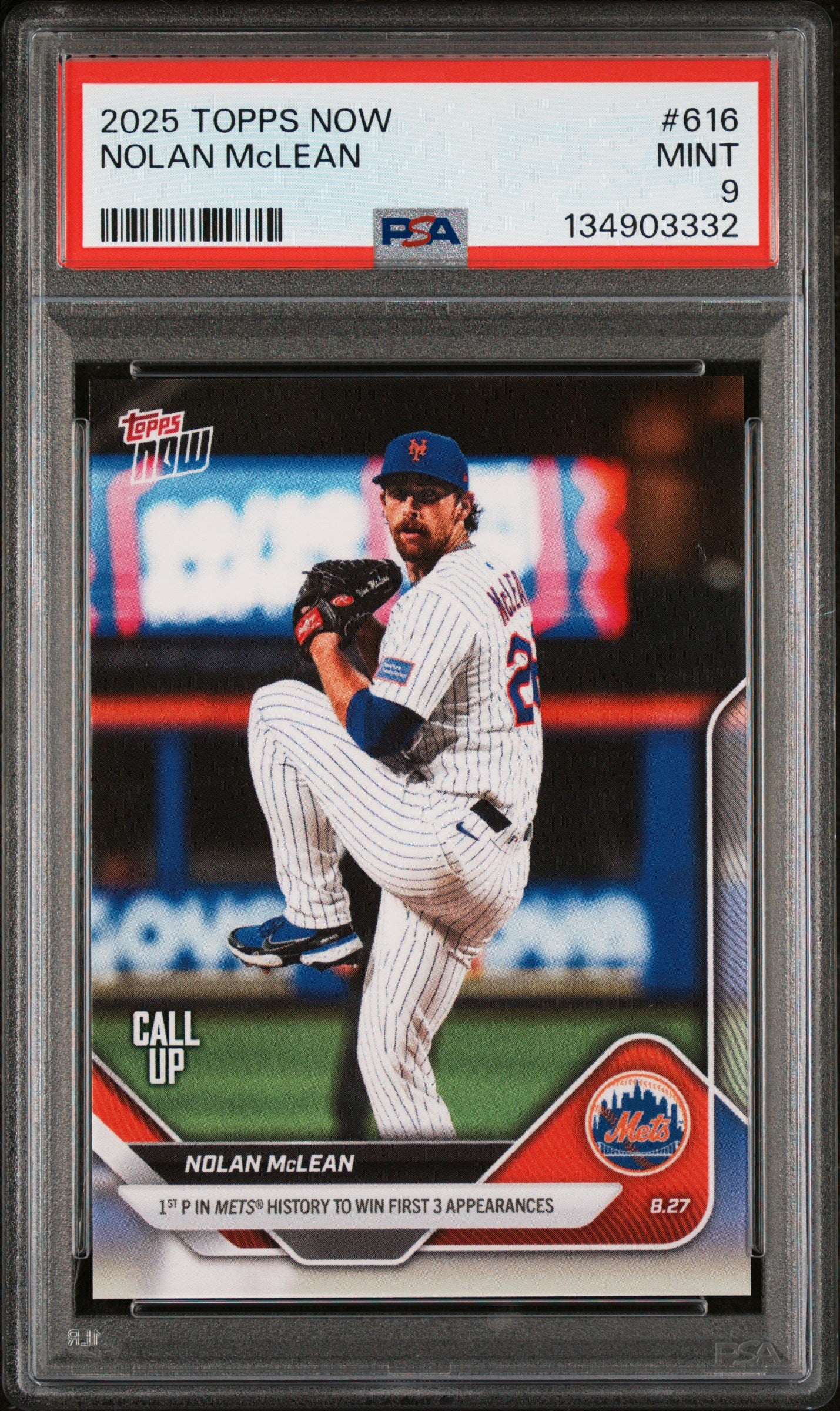 Graded 2025 Topps Now Nolan McLean #616 Rookie RC Baseball Card PSA 9 Mint