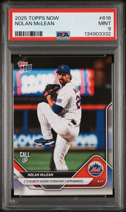 Graded 2025 Topps Now Nolan McLean #616 Rookie RC Baseball Card PSA 9 Mint