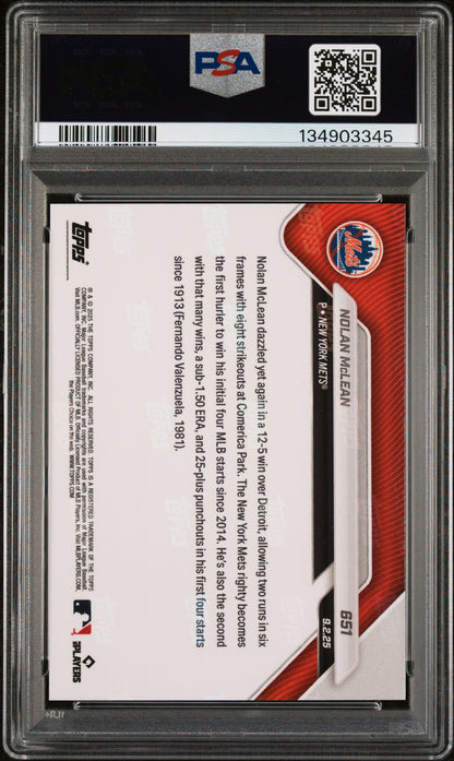 Graded 2025 Topps Now Nolan McLean #651 Rookie RC Baseball Card PSA 9 Mint