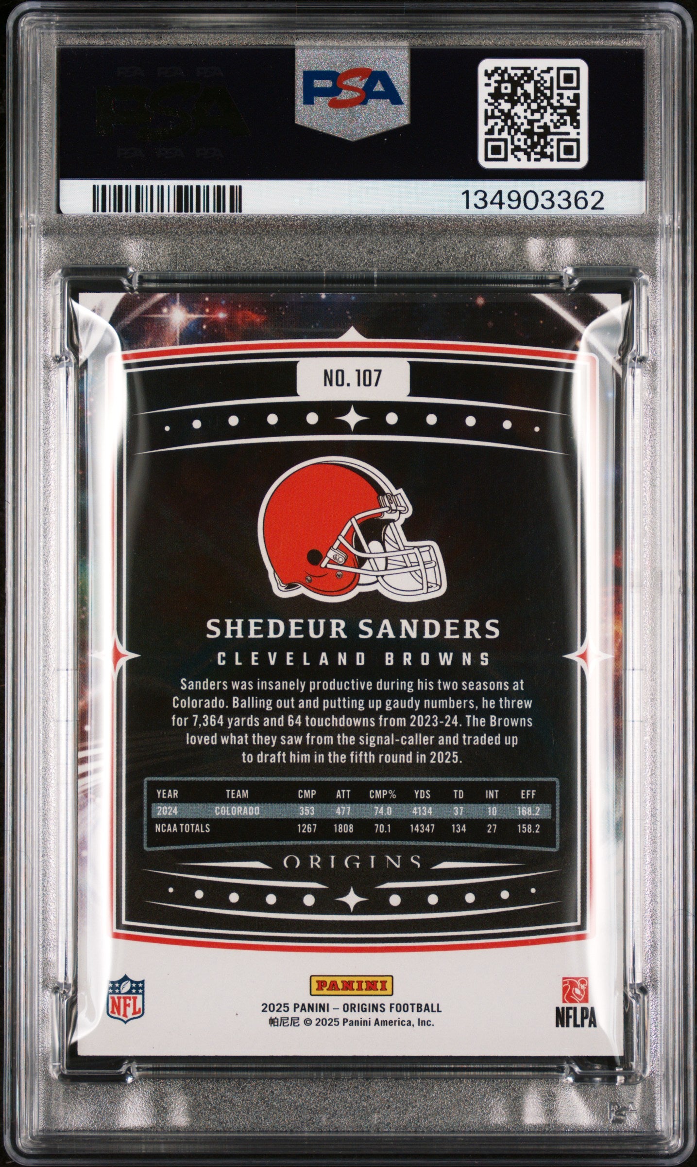Graded 2025 Panini Origins Shedeur Sanders #107 Rookie RC Football Card PSA 10 Gem Mint