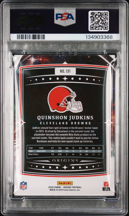 Graded 2025 Panini Origins Quinshon Judkins #131 Rookie RC Football Card PSA 10 Gem Mint