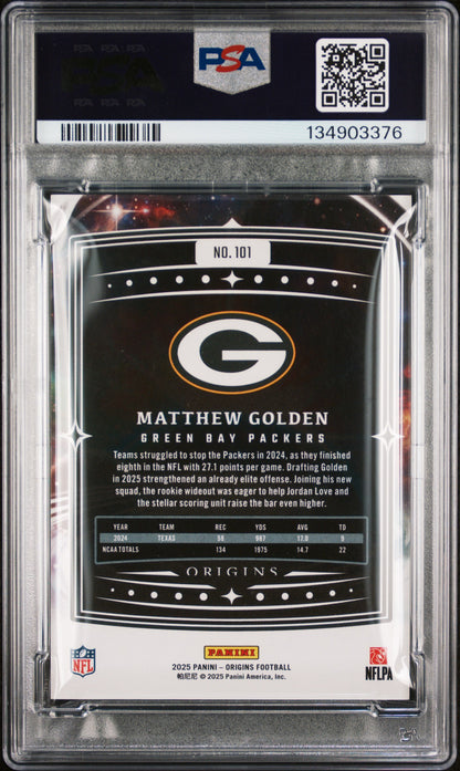Graded 2025 Panini Origins Matthew Golden #101 Rookie RC Football Card PSA 8 Near Mint