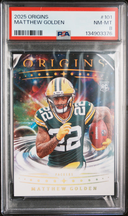 Graded 2025 Panini Origins Matthew Golden #101 Rookie RC Football Card PSA 8 Near Mint