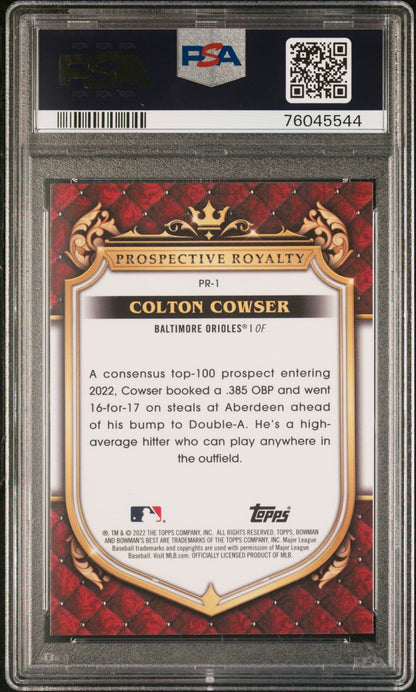 Graded 2022 Topps Bowmans Best Colton Cowser #PR1 Prospective Royalty Rookie RC Baseball Card PSA 10 Gem Mint