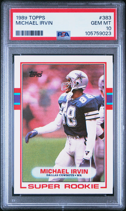 Graded 1989 Topps Michael Irvin #383 Rookie RC Football Card PSA 10 Gem Mint