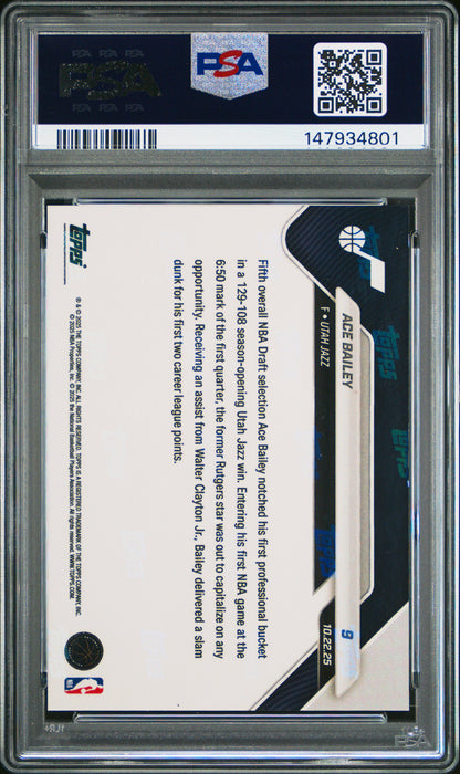 Graded 2025 Topps Now Ace Bailey #9 FoilFractor 1/1 Rookie RC Basketball Card PSA 9 Mint
