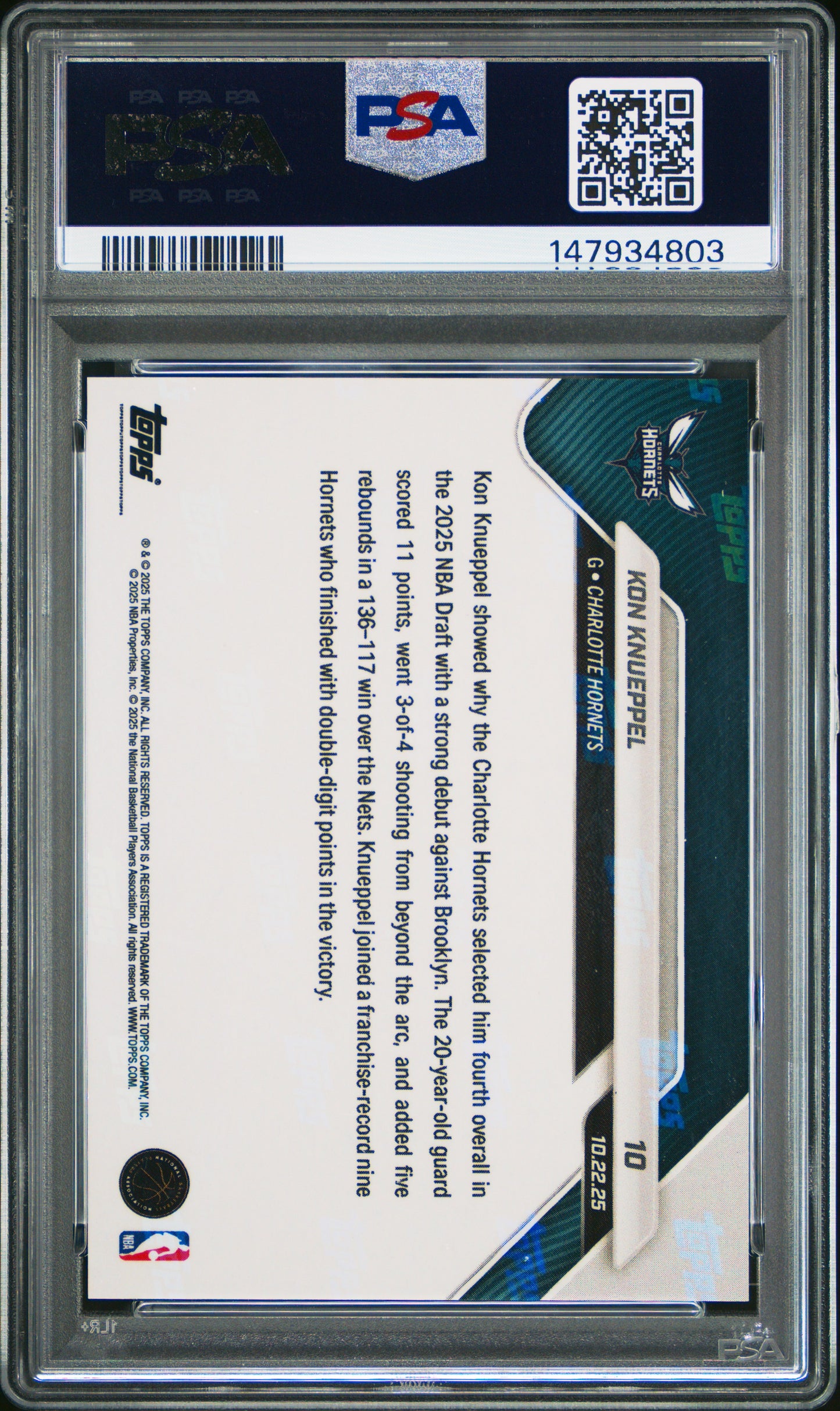 Graded 2025 Topps Now Kon Knueppel #10 Gold Foil /50 Rookie RC Basketball Card PSA 8 Near Mint