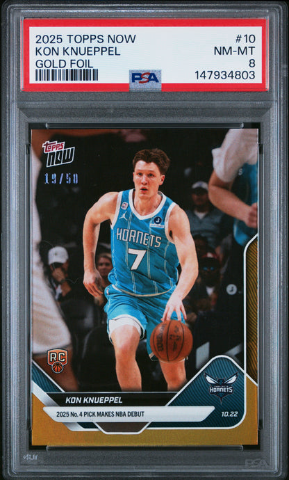 Graded 2025 Topps Now Kon Knueppel #10 Gold Foil /50 Rookie RC Basketball Card PSA 8 Near Mint